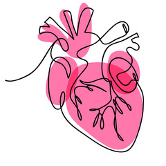 Continuous line drawing of heart on white background. Vector illustration