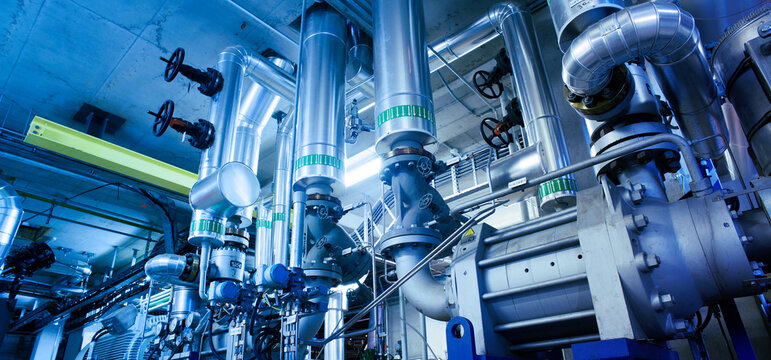 Industrial zone, Steel pipelines, valves and cables