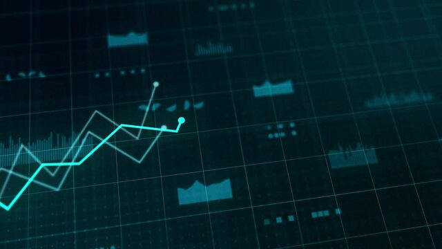 Growing line charts business competition concept - Hi-tech digital style blue and cyan motion graphics animation. Camera movement with depth of field.