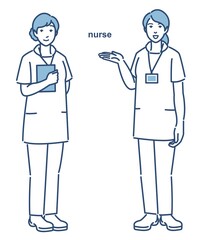 看護師の女性達のイラスト ベクター 全身 先輩後輩