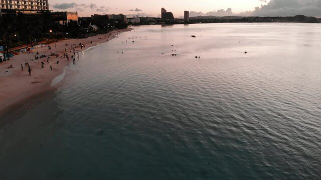 Sunset beach. Drone footage of Guam, America