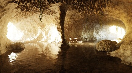 Realistic 3D Render of Cave