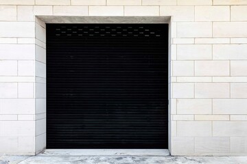 The black roller shutter door of the store is closed