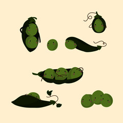 green cute pea illustration set
