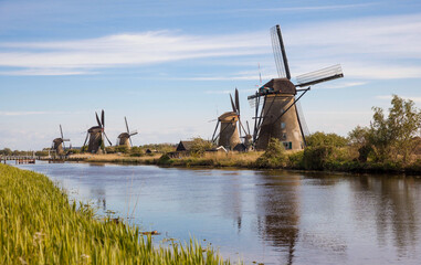 Traditional dutch windmills in village Kinderdijk, Holland
