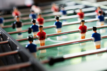 Close up of table football soccer game. - obrazy, fototapety, plakaty