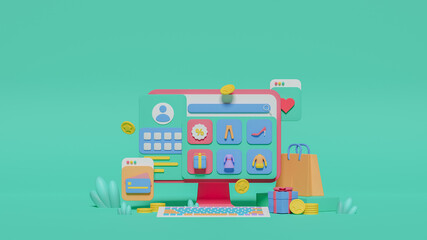 Naklejka premium 3d rendering of shopping online web store concept