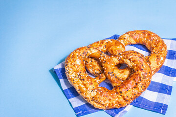 Oktoberfest concept - pretzels on a traditional napkin