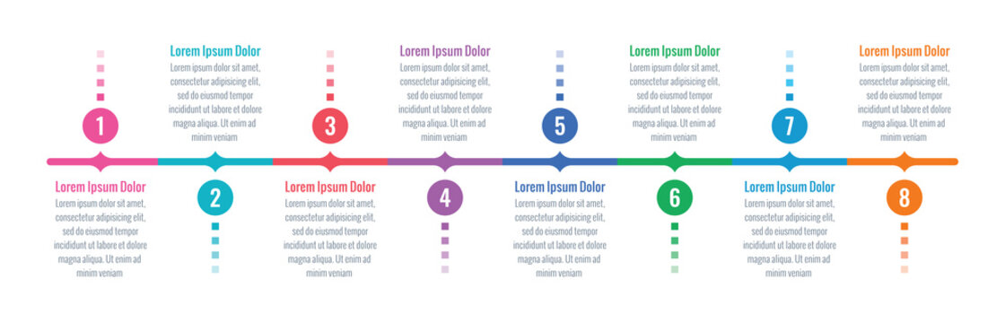 Eight Steps Timeline Template. Annual Report, Magazine, Web, Internet Infographic Template. Business Infographic Template