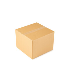 Brown cardboard box isolated on white background, home object and moving style.