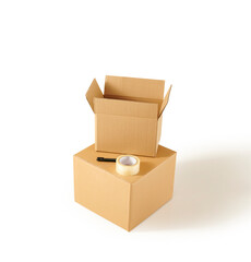 Brown cardboard box isolated on white background, home object and moving style.