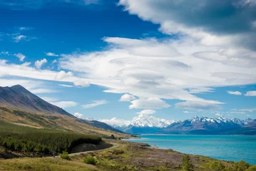 Crédence de cuisine en verre imprimé Aoraki/Mount Cook Road to Mt Cook, Lake Pukaki, New Zealand