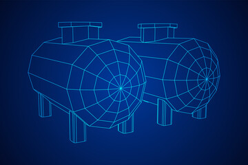 Oil tank for storage of flammable materials and petroleum. Wireframe low poly mesh vector illustration