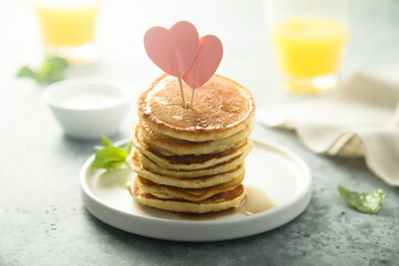 Traditional homemade pancakes with syrup