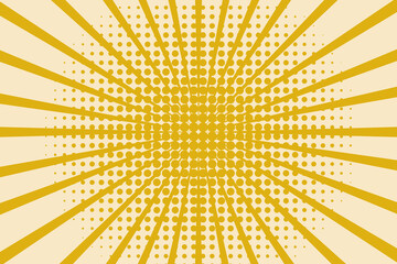 Pop art background with halftones, rays and dots. Modern design in trending colors. Vector graphics.