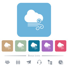 Windy weather flat icons on color rounded square backgrounds
