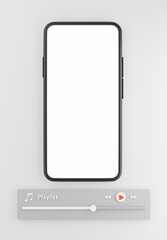 3d render of smartphone with music streaming concept for your mockup design