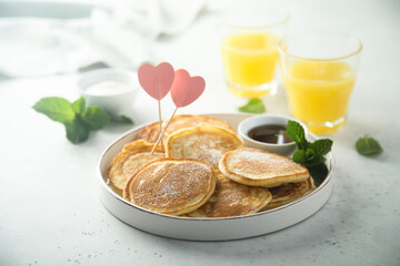Traditional homemade pancakes with syrup