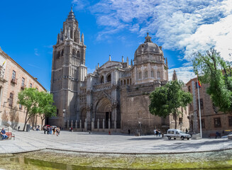 Fototapeta na wymiar View at the Primate Cathedral of Saint Mary of Toledo main front facade, Santa Iglesia Catedral Primada de Toledo, otherwise Toledo Cathedral