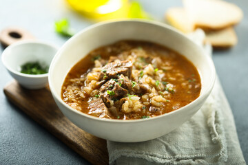 Traditional spicy lamb soup with rice