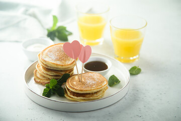 Traditional homemade pancakes with syrup