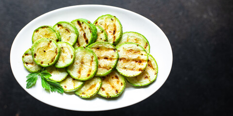 zucchini grilled vegetable appetizer snack on the table veggie vegan or vegetarian healthy food copy space food background rustic top