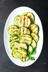 zucchini grilled vegetable appetizer snack on the table veggie vegan or vegetarian healthy food copy space food background rustic top