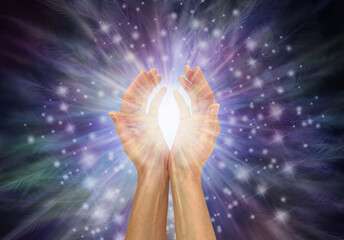 Healing Energy feels like the  beautiful tingling touch of Angel Feathers - female hands with a...
