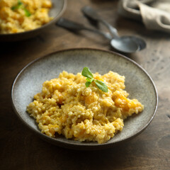 Homemade pumpkin couscous with fresh mint