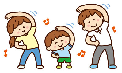 ラジオ体操をする親子