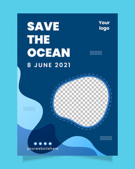 World Ocean Day blue flyer template