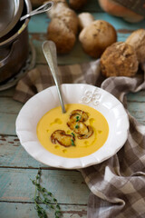 Pumpkin and potato  mushroom soup..style rustic