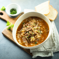 Traditional spicy lamb soup with rice