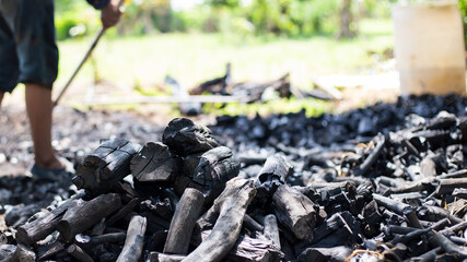 Farmers burn charcoal from wood cut off from the farm.
