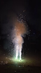 A picture of burning crackers on the festival of Diwali in India, as part of the customs of the festival.