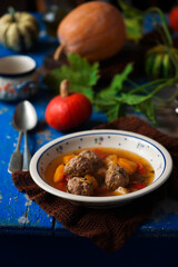 Pumpkin soup with meatball..style rustic