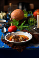 Pumpkin soup with meatball..style rustic