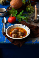 Pumpkin soup with meatball..style rustic