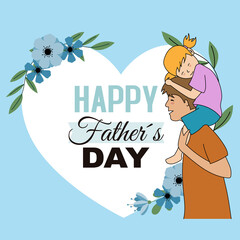 Happy Father's day card. Father and daughter hugging. Poster with space for text