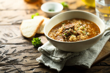 Traditional spicy lamb soup with rice