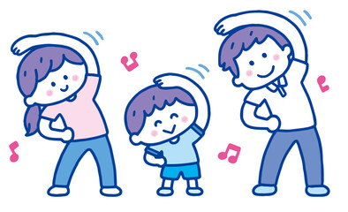 ラジオ体操をする親子