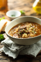 Traditional spicy lamb soup with rice