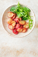 radish fried vegetable original recipe vegetables diet veggie vegan or vegetarian food on the table healthy food meal snack copy space food background rustic top view