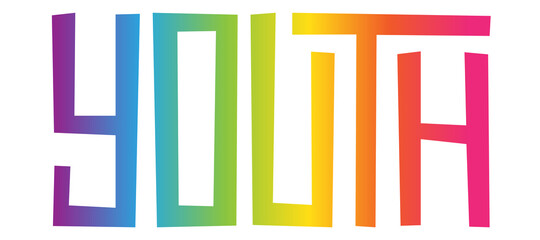 YOUTH rainbow gradient vector lettering banner on white background