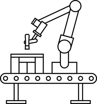Automation conveyor icon. Factory, manufacturing symbol. Packing picking robot vector image