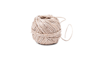 Twine on a white background. Skein of twine side view