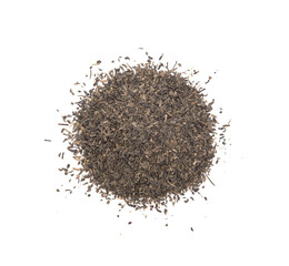 Dry tea leaves isolated on white background.