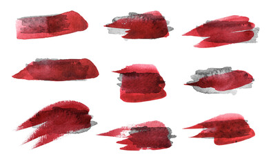 Watercolor abstract red brush stroke clipart set for creating logotype, branding, business card