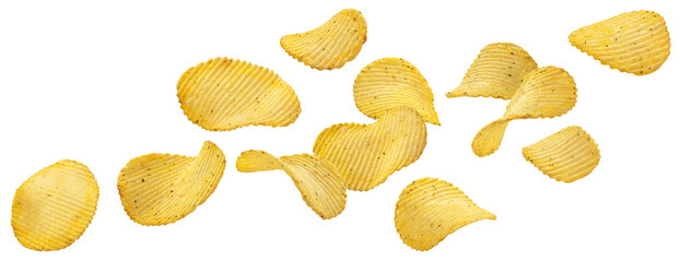 Ridged potato chips isolated on white background