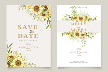 elegant watercolor sunflower invitation card set